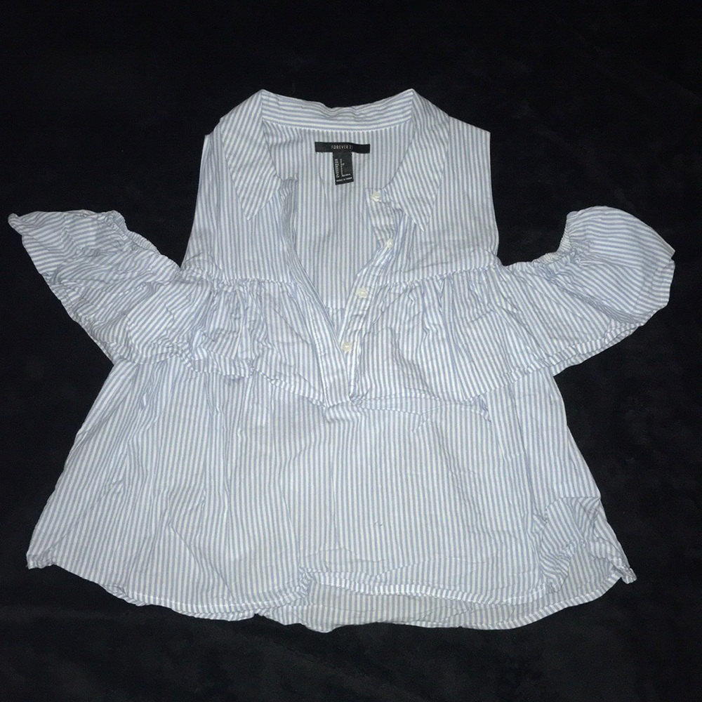 SOLD Forever 21 Cold Shoulder Ruffle Striped Top